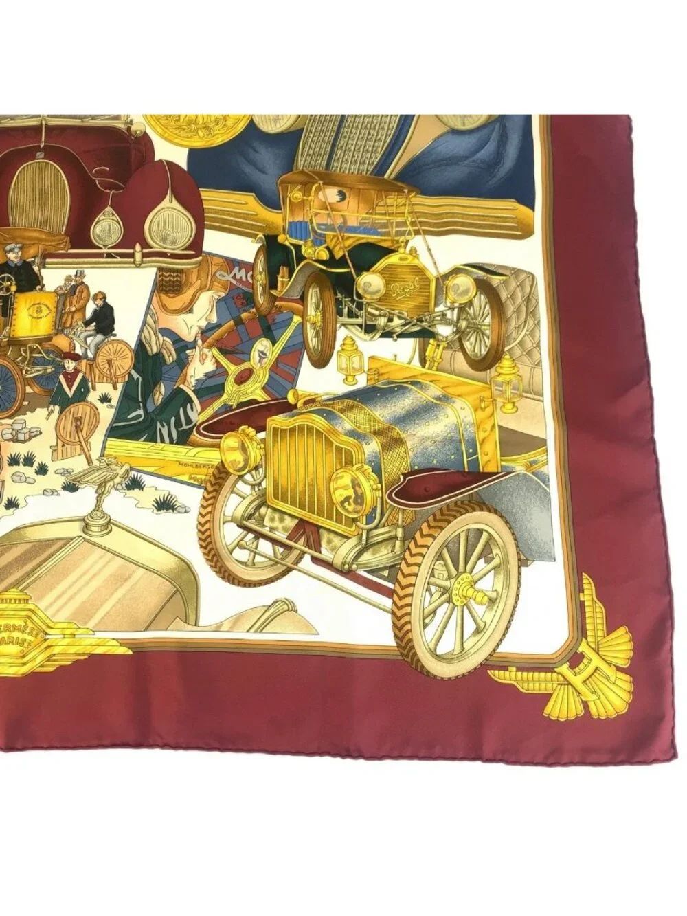 Hermes Automobile Carre 90 Wine Red Multicolor Silk Scarf - Picture 7 of 7